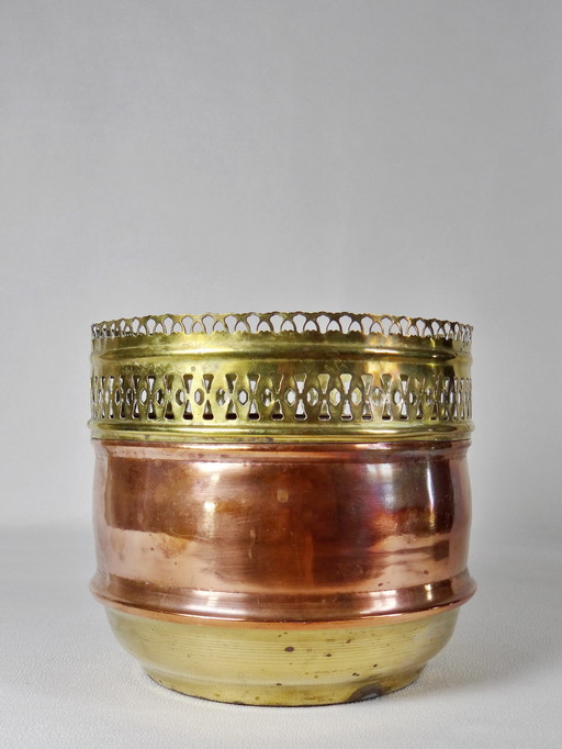 Antique copper and brass lace planter