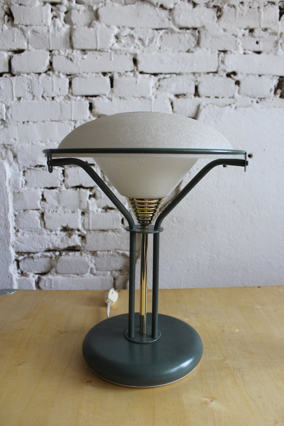 Image 1 of 2x Vintage Table Lamp Frosted Glass Italy 1970s