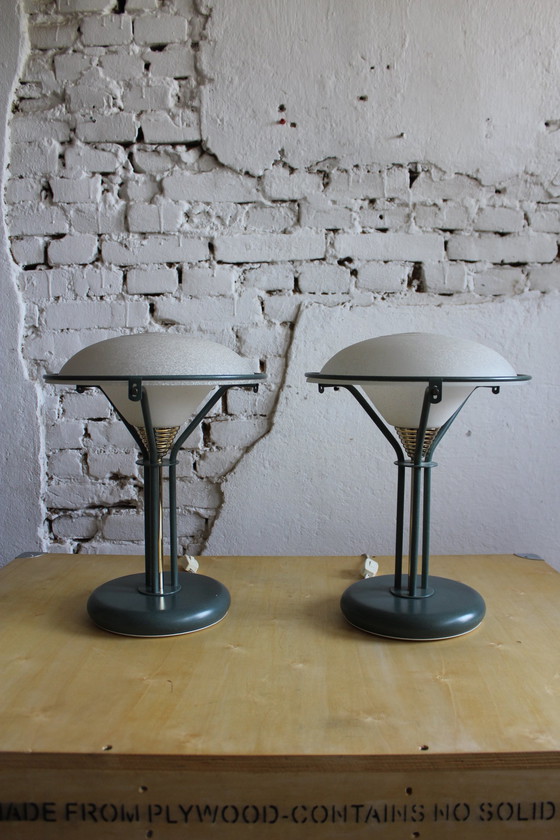 Image 1 of 2x Vintage Table Lamp Frosted Glass Italy 1970s