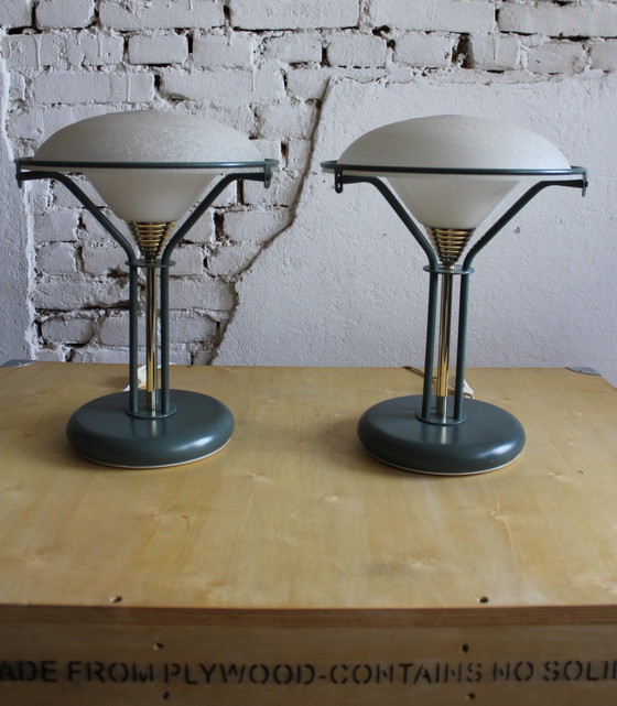 Image 1 of 2x Vintage Table Lamp Frosted Glass Italy 1970s