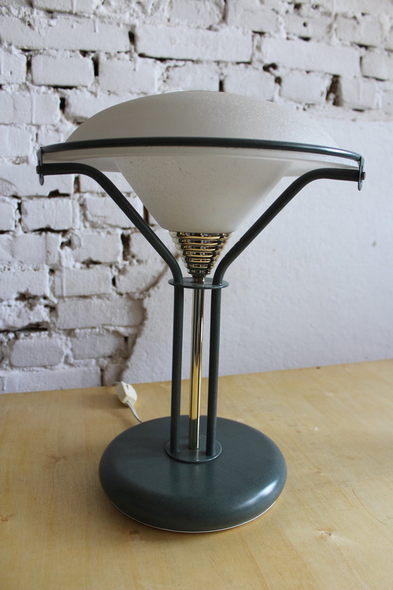 Image 1 of 2x Vintage Table Lamp Frosted Glass Italy 1970s