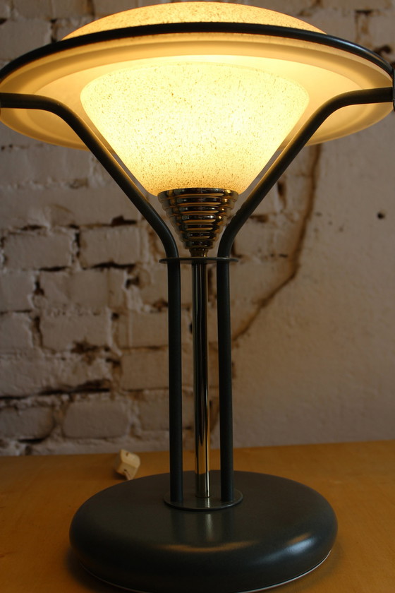 Image 1 of 2x Vintage Table Lamp Frosted Glass Italy 1970s