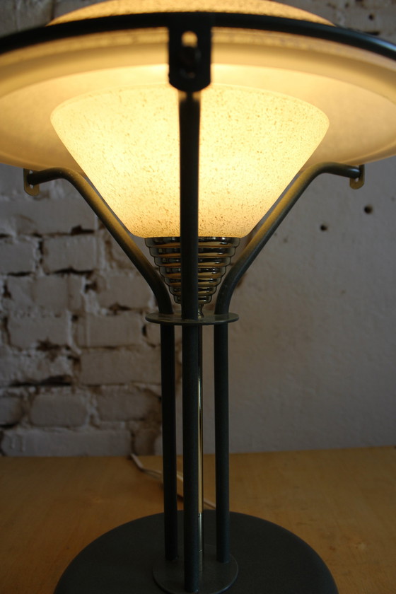 Image 1 of 2x Vintage Table Lamp Frosted Glass Italy 1970s