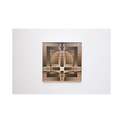 Óleo sobre lienzo vintage "Composición geométrica" de Georges Vaxelaire, 1977