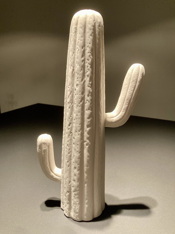 Image 1 of Decorative White Cactus Of Rough Glazed Ceramic