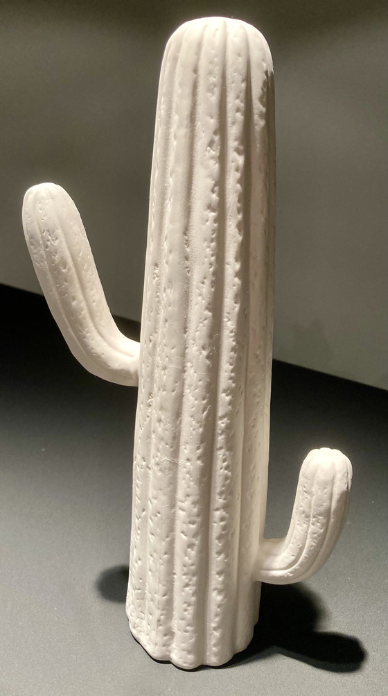 Image 1 of Decorative White Cactus Of Rough Glazed Ceramic