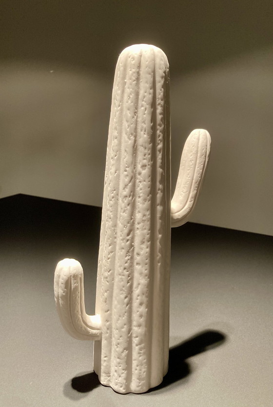 Image 1 of Decorative White Cactus Of Rough Glazed Ceramic