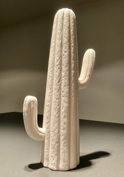 Decorative White Cactus Of Rough Glazed Ceramic