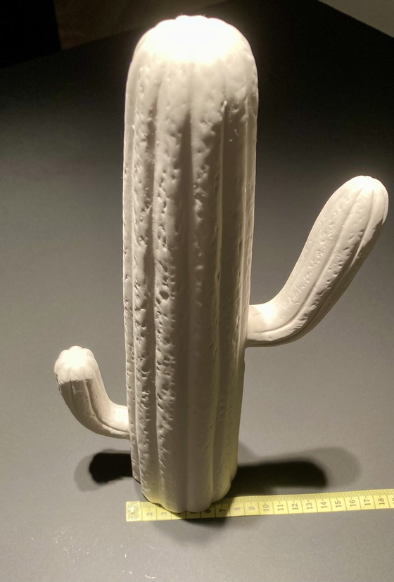 Image 1 of Decorative White Cactus Of Rough Glazed Ceramic