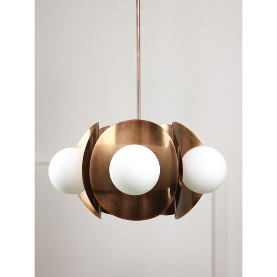 Image 1 of Vintage copper and brass chandelier, Italy 1970