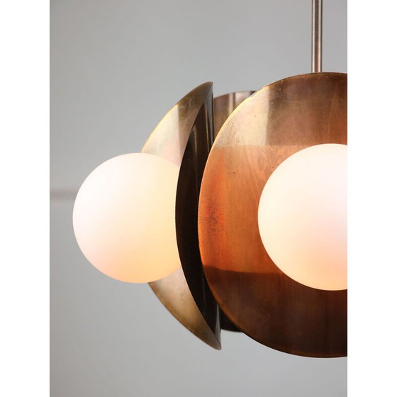 Image 1 of Vintage copper and brass chandelier, Italy 1970