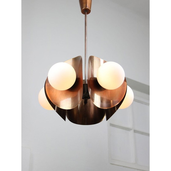 Image 1 of Vintage copper and brass chandelier, Italy 1970