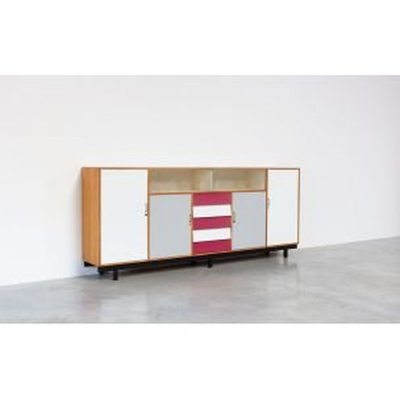 Image 1 of Vintage sideboard in beechwood and red formica, 1950-1960