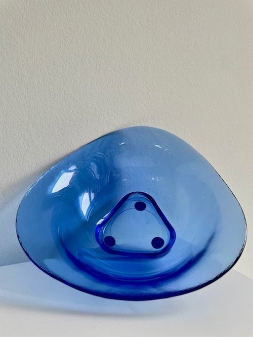 Bright Blue Glass Bowl In Triangle Shape