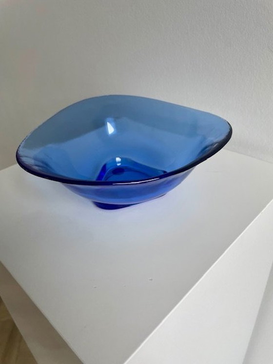 Image 1 of Bright Blue Glass Bowl In Triangle Shape