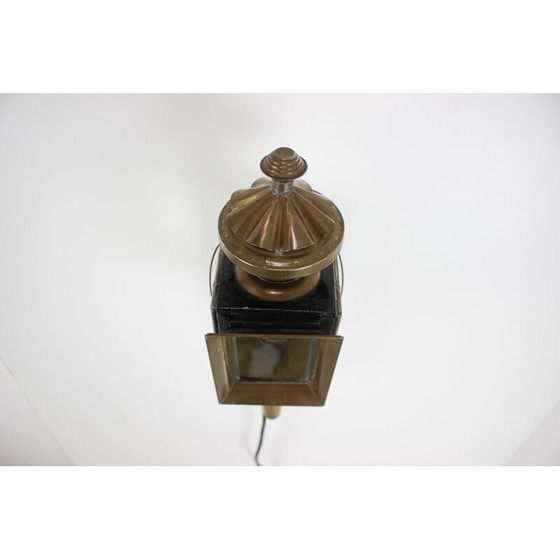 Image 1 of Vintage brass and glass wall lamp, Czech 1950