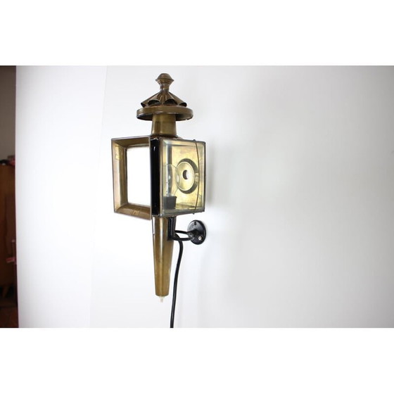 Image 1 of Vintage brass and glass wall lamp, Czech 1950