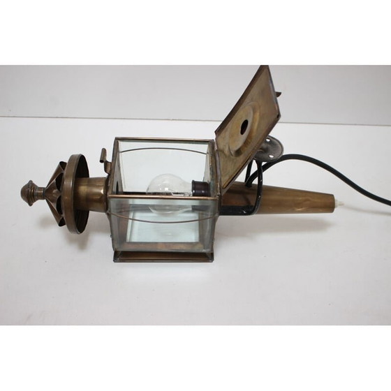 Image 1 of Vintage brass and glass wall lamp, Czech 1950