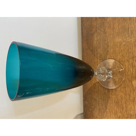 Image 1 of Vaso in vetro blu-verde italiano di metà secolo, 1970