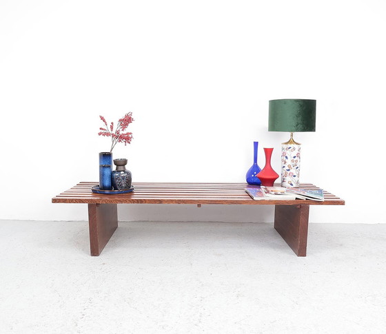 Image 1 of Banc vintage en wengé à larges lattes, 1960s