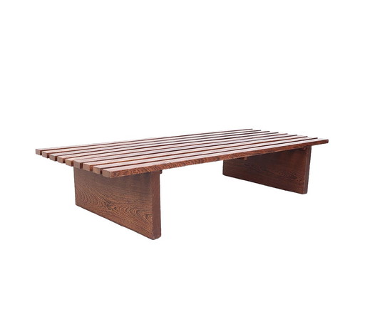 Banc vintage en wengé à larges lattes, 1960s