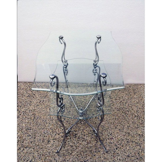 Image 1 of Tavolino da caffè vintage a due livelli in ottone cromato e cristallo, Italia 1950