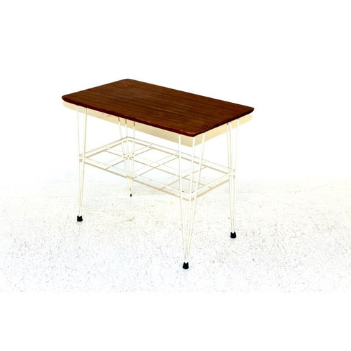White metal and teak coffee table