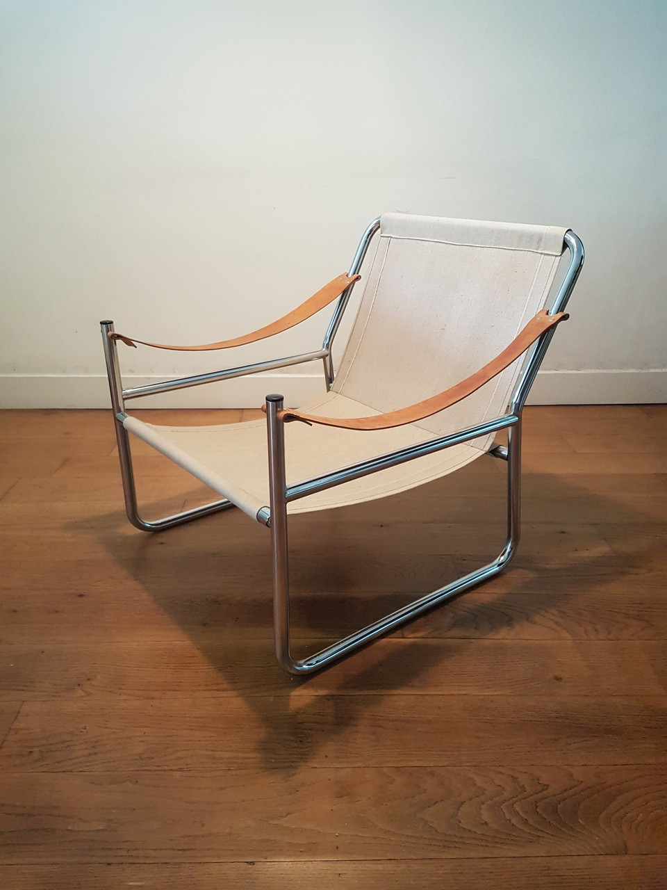 Vintage Sling Chair Sling Chair In Pine, Canvas And Shipskin