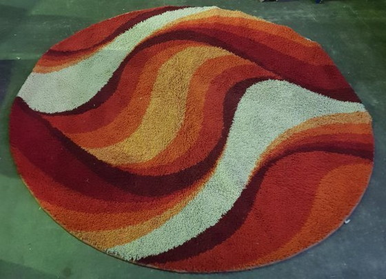 Image 1 of Psychedelic Space Age Rug In Orange And Red, 1970S