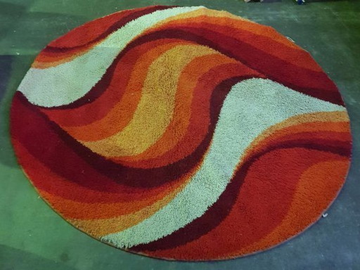 Psychedelic Space Age Rug In Orange And Red, 1970S