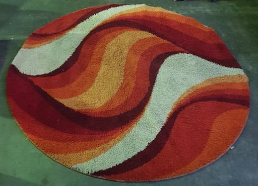 Psychedelic Space Age Rug In Orange And Red, 1970S