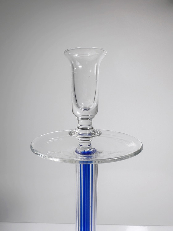 Image 1 of Vintage Glass Candlestick Ivv Italy Postmodern Industria Vetraria Valdarnese Ultramarine Blue 80s 90s Memphis Milano