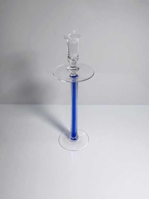 Candeliere in vetro vintage Ivv Italia Postmoderno Industria Vetraria Valdarnese Blu oltremare Anni &#39;80-&#39;90 Memphis Mila