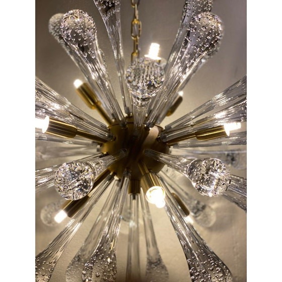 Image 1 of Contemporary Transparent “Drops” Murano Glass And Brushed Gold Sputnik Chandelier