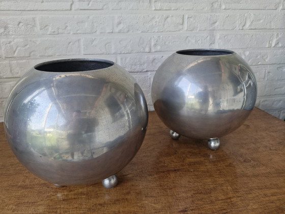 Image 1 of 2x Beautiful Vintage Metal Flower Pots.