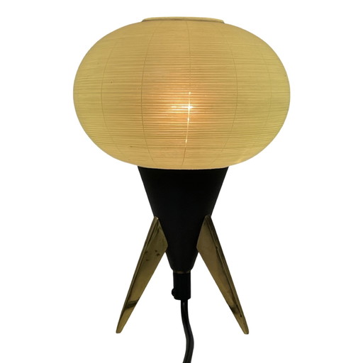 Atomic Age / Mid Century Modern - Tripod lamp with green glass shade on brass feet