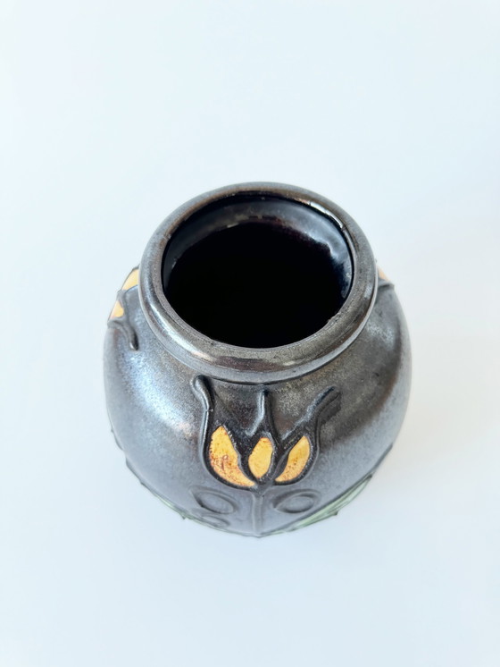 Image 1 of Scheurich 284-19, vaso in ceramica Fat Lava, decoro floreale, forma bulbosa, anni '60, stile moderno di metà secolo, ceramic