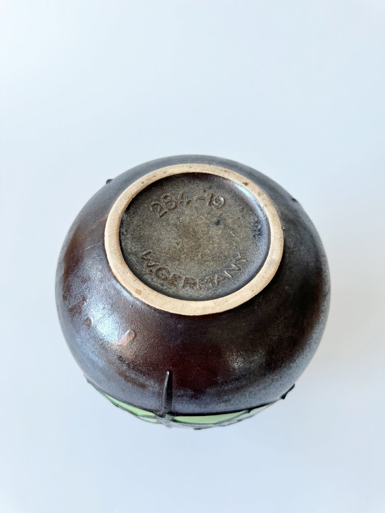 Image 1 of Scheurich 284-19, vaso in ceramica Fat Lava, decoro floreale, forma bulbosa, anni '60, stile moderno di metà secolo, ceramic