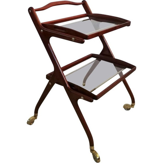 Image 1 of Vintage wooden bar cart with sliding trays by Cesare Lacca, 1950