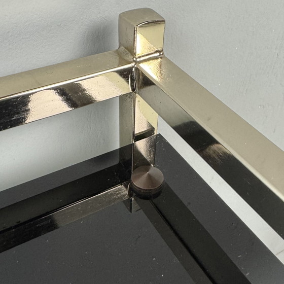 Image 1 of Tavolino Mid-Century in vetro nero/cromo