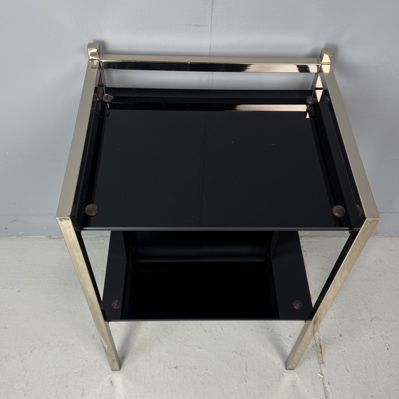 Image 1 of Tavolino Mid-Century in vetro nero/cromo