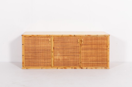 Vintage Bamboo And Rattan Sideboard, Italy 1990'S
