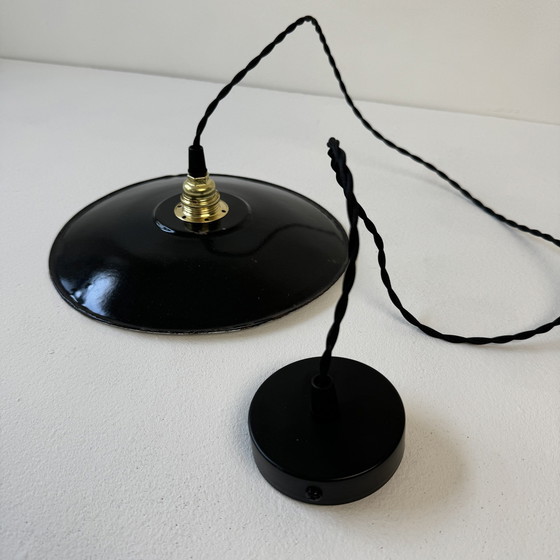 Image 1 of Pair Of Antique Black Enameled Industrial Hangers