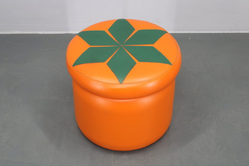 1970s Leather Pouf or Stool, Italy