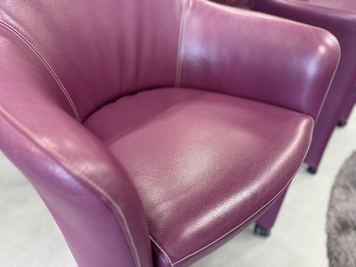 4 Leolux Lirio Chaise de salle à manger sur roulettes cuir violet