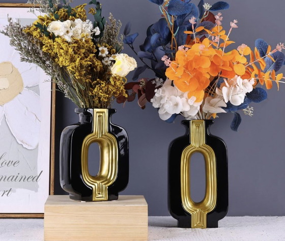 Image 1 of Black And Gold Ceramic Square Vases