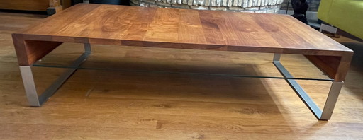 Leolux coffee table Aditi walnut/RVS/glass