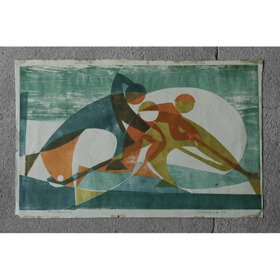 Image 1 of Vintage color painting by Viking Forsberg, 1958