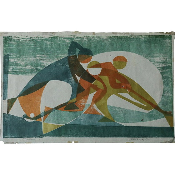 Image 1 of Vintage color painting by Viking Forsberg, 1958