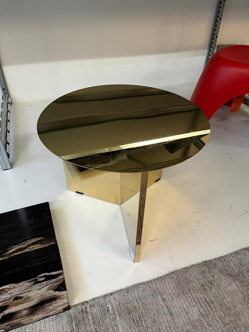 Hay Slit Round Brass Side Table Gold